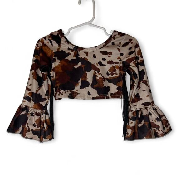 Toddler 18-24m Cow Print Crop Top Fringe Bell Sleeve Boutique - Picture 4 of 6